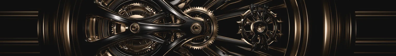 Abstrakte Skulptur: ein dicht verzahnter Mechanismus, aus dem ein einzelnes Element sauber herausgelöst ist.